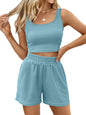 Trendy Queen Two Piece Summer Outfits 2 Piece Sets 2025 Sleeveless Matching Lounge Crop Top High Waisted Short