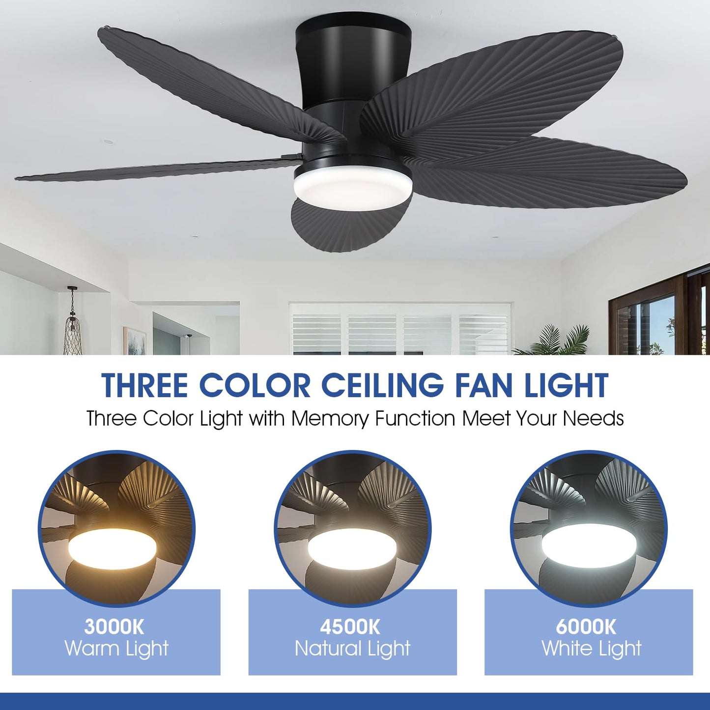Ceiling Fans with Lights-36 Low Profile Ceiling Fan with Light and Remote/APP Control,Flush Mount,DC Reversible,LED Dimmable Blakc Ceiling Fans for Bedroom,Indoor/Outdoor Patio Use