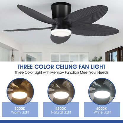 Ceiling Fans with Lights-36 Low Profile Ceiling Fan with Light and Remote/APP Control,Flush Mount,DC Reversible,LED Dimmable Blakc Ceiling Fans for Bedroom,Indoor/Outdoor Patio Use