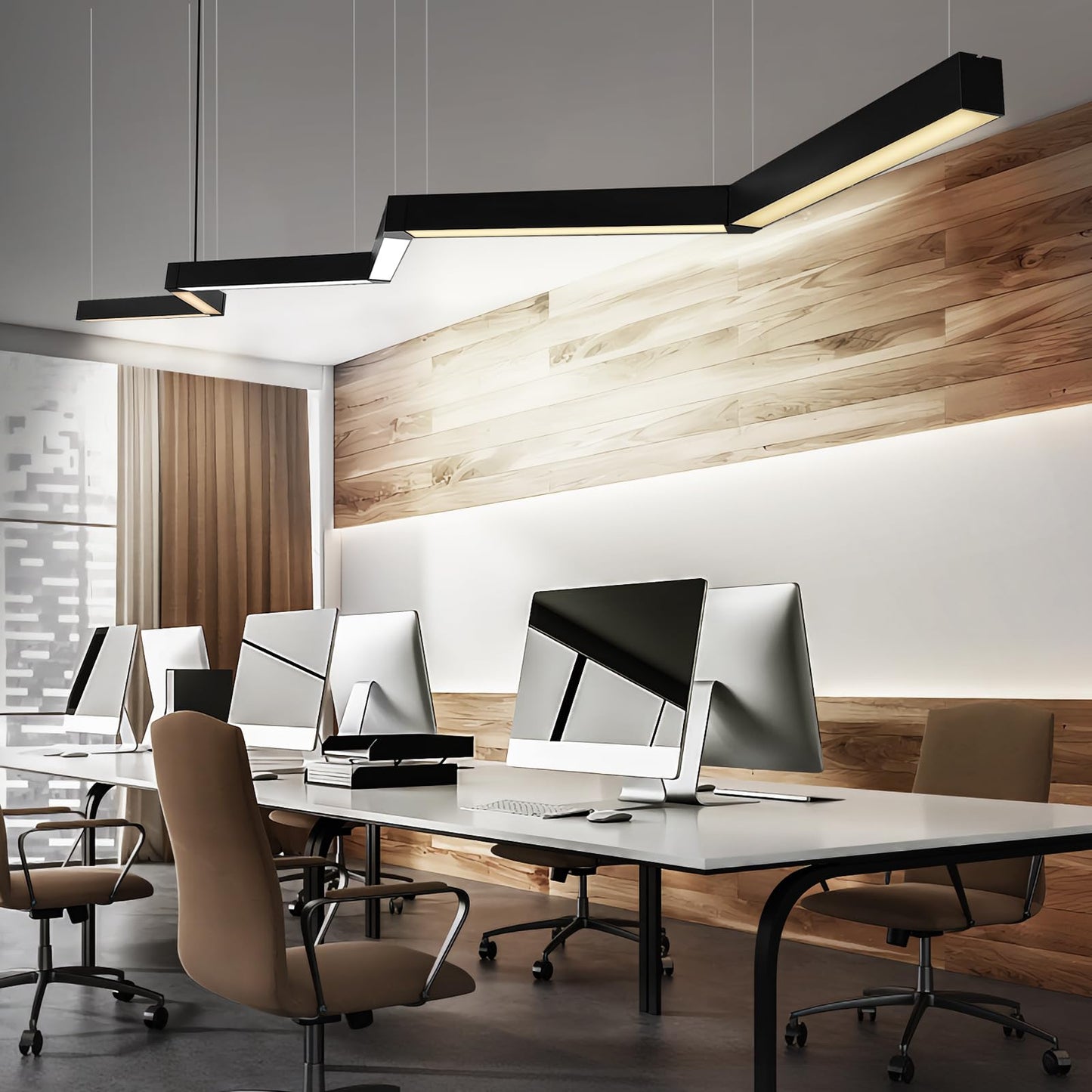 20FT LED Linear Light, 250W Pendant Light Fixtures, 0~10V Remote Switch, 3000K 4000K 6000K Color Changing Function, Combination Black Ceiling Shop Light, Suspended Office Lighting Fixture