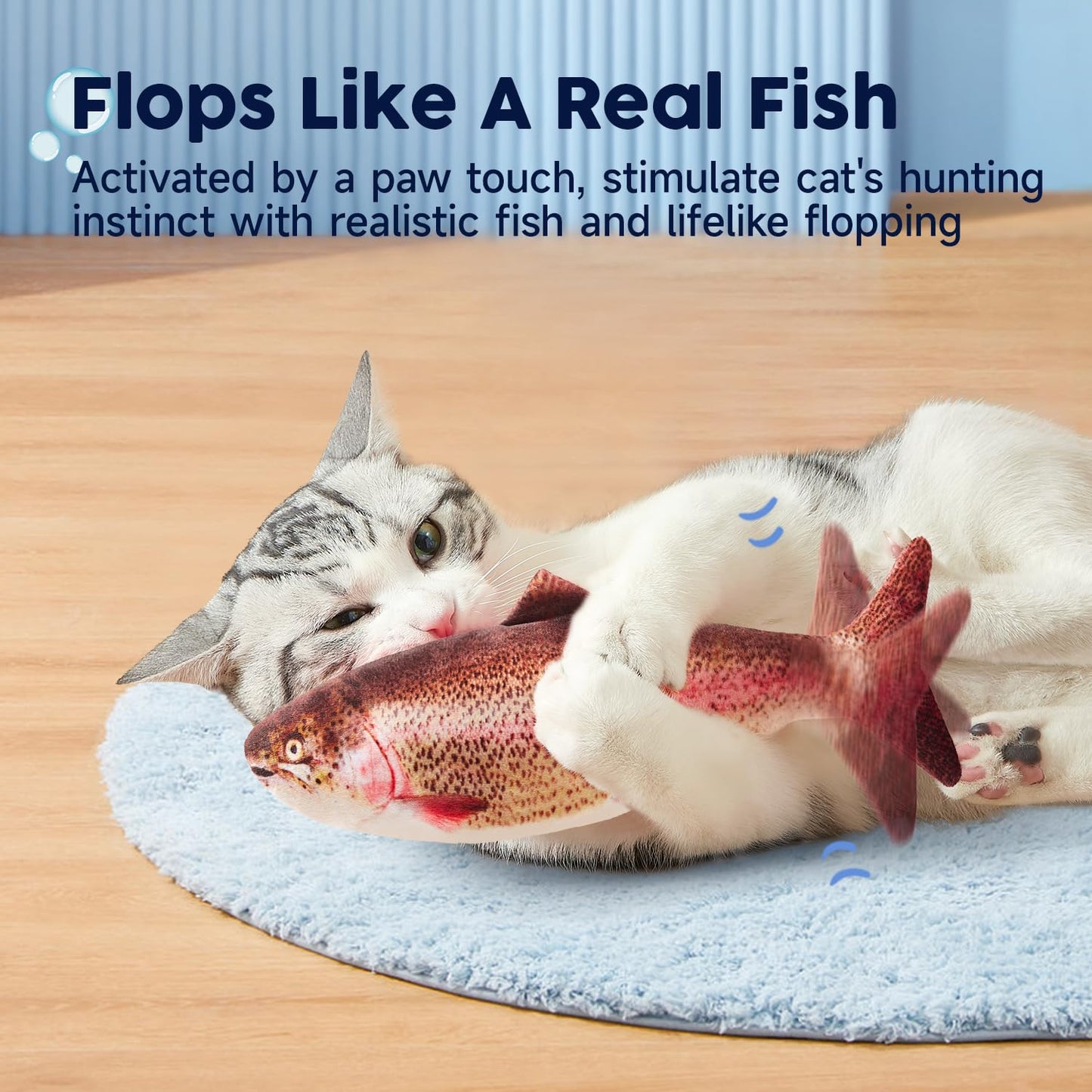 Potaroma Cat Toys Flopping Fish with SilverVine and Catnip, Moving Kitten Kicker, Floppy Wiggle Carp for Small Dogs, Interactive Motion Kitty Exercise, 10.5 Inches