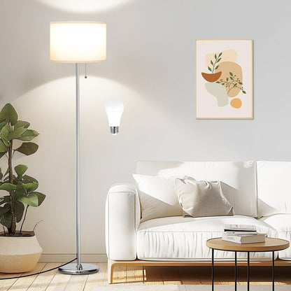 Modern Floor Lamp Simple Design with White Shade, Foot Pedal Switch, 60" Small Tall Lamps for Living Room Bedroom Office Dining Room Kitchen, Black Pole Lamp(Without Bulb)