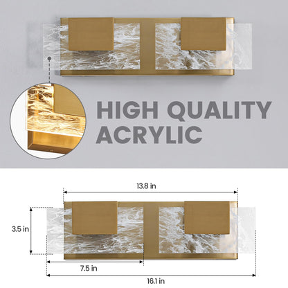 LED Bathroom Vanity Light: 24 inch Brushed Gold Acrylic Modern Lighting Fixtures - 3 Lights Contemporary Smoke Design Wall Lights Fixture Over Mirror 3000K