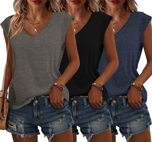 Bliwov 3 Pack Women's Cap Sleeve Tank Tops U Neck Spring Summer Tops Casual Tee Shirts 2025 Beach Vacation Fashion Clothes