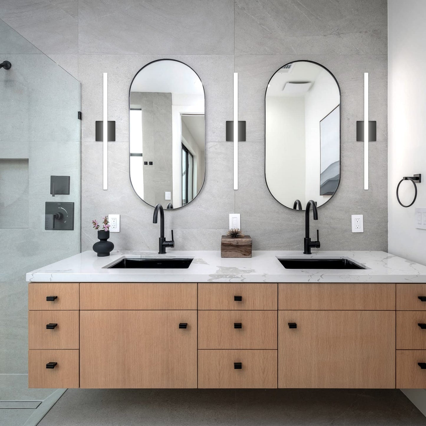 Combuh LED Bathroom Vanity Light Bar 16 Inch 9W Black IP44 Bathroom Light Fixtures Over Mirror Modern Bath Wall Lighting Fixture Sconce Indoor Cool White 6000K