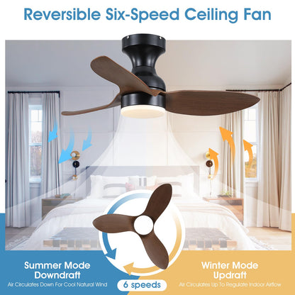 Ceiling Fans with Lights-36 Low Profile Ceiling Fan with Light and Remote/APP Control,Flush Mount,DC Reversible,LED Dimmable Blakc Ceiling Fans for Bedroom,Indoor/Outdoor Patio Use