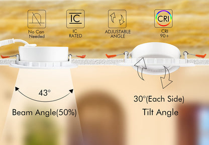 Cloudy Bay Eyeball 5 Color 4 inch Gimbal LED Recessed Light with Junction Box,9.5W CRI90+ 2700K/3000K/3500K/4000K/5000K Selectable,Dimmable Canless Ceiling Spot Light,Damp Location,Black,Pack of 6
