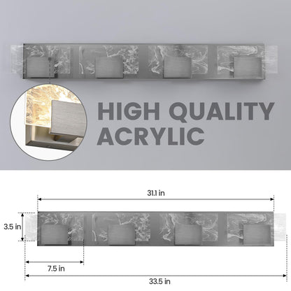 LED Bathroom Vanity Light: 24 inch Brushed Gold Acrylic Modern Lighting Fixtures - 3 Lights Contemporary Smoke Design Wall Lights Fixture Over Mirror 3000K