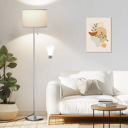 Modern Floor Lamp Simple Design with White Shade, Foot Pedal Switch, 60" Small Tall Lamps for Living Room Bedroom Office Dining Room Kitchen, Black Pole Lamp(Without Bulb)