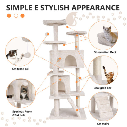 BestPet 54in Cat Tree Tower for Indoor Cats,Multi-Level Furniture Activity Center with Scratching Posts Stand House Condo Funny Toys Kittens Pet Play House,Dark Gray