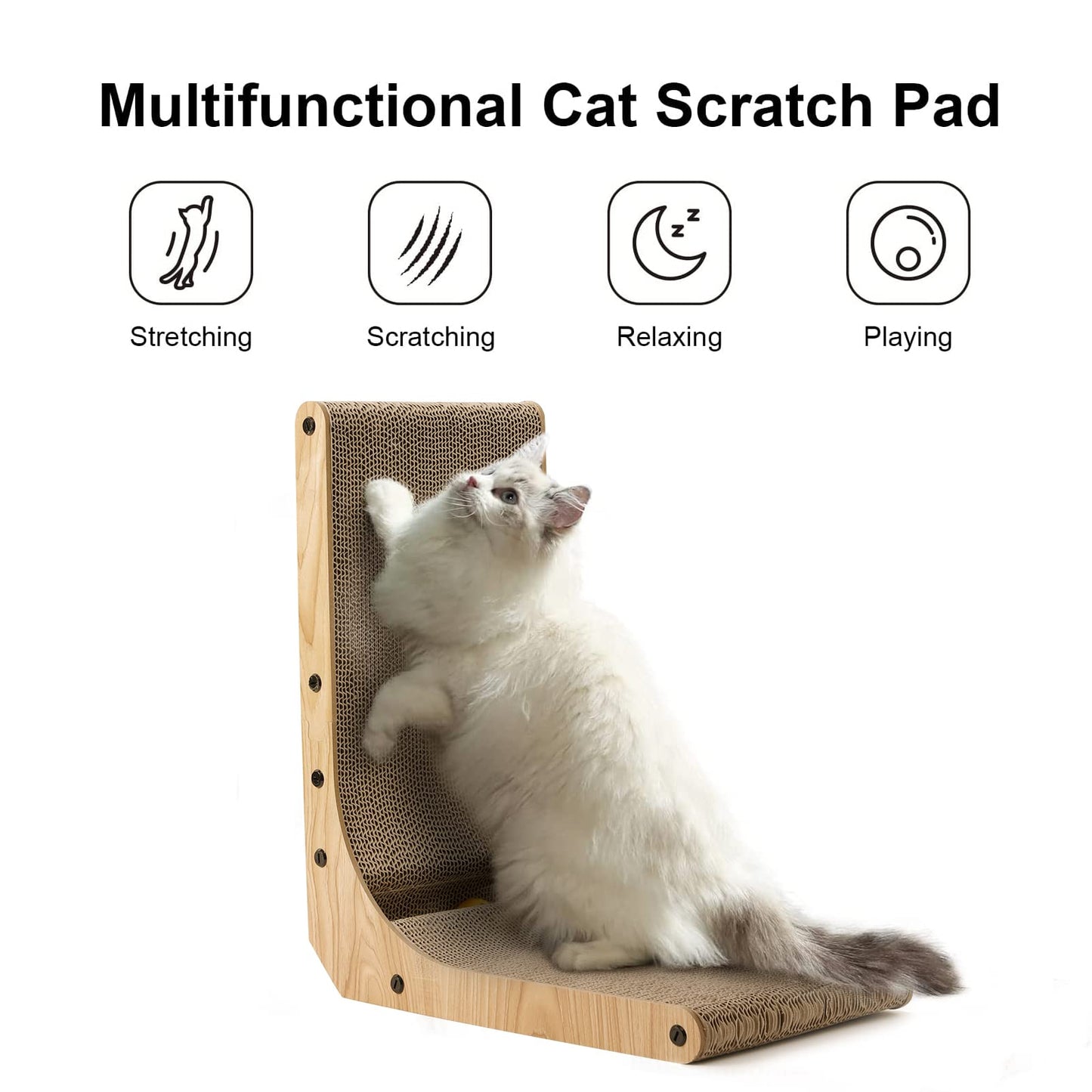 FUKUMARU Cat Scratcher, 26.8 Inch L Shape Cat Scratch Pad Wall Mounted, Cat Scratching Cardboard with Ball Toy for Indoor Cats, Large Size