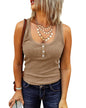 Saodimallsu Womens V Neck Tank Tops Summer Ribbed Sleeveless Henley Shirts Casual Loose Button Up Cami Knit Tees