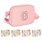 COSHAYSOO Pink Belt Bag Small Waist Fanny Pack Mini Crossbody Purse with Initial Preppy Letter Patch for Teen Girl Women Workout, Cross Body Chest Pouch Trending Birthday Gift Idea (S)