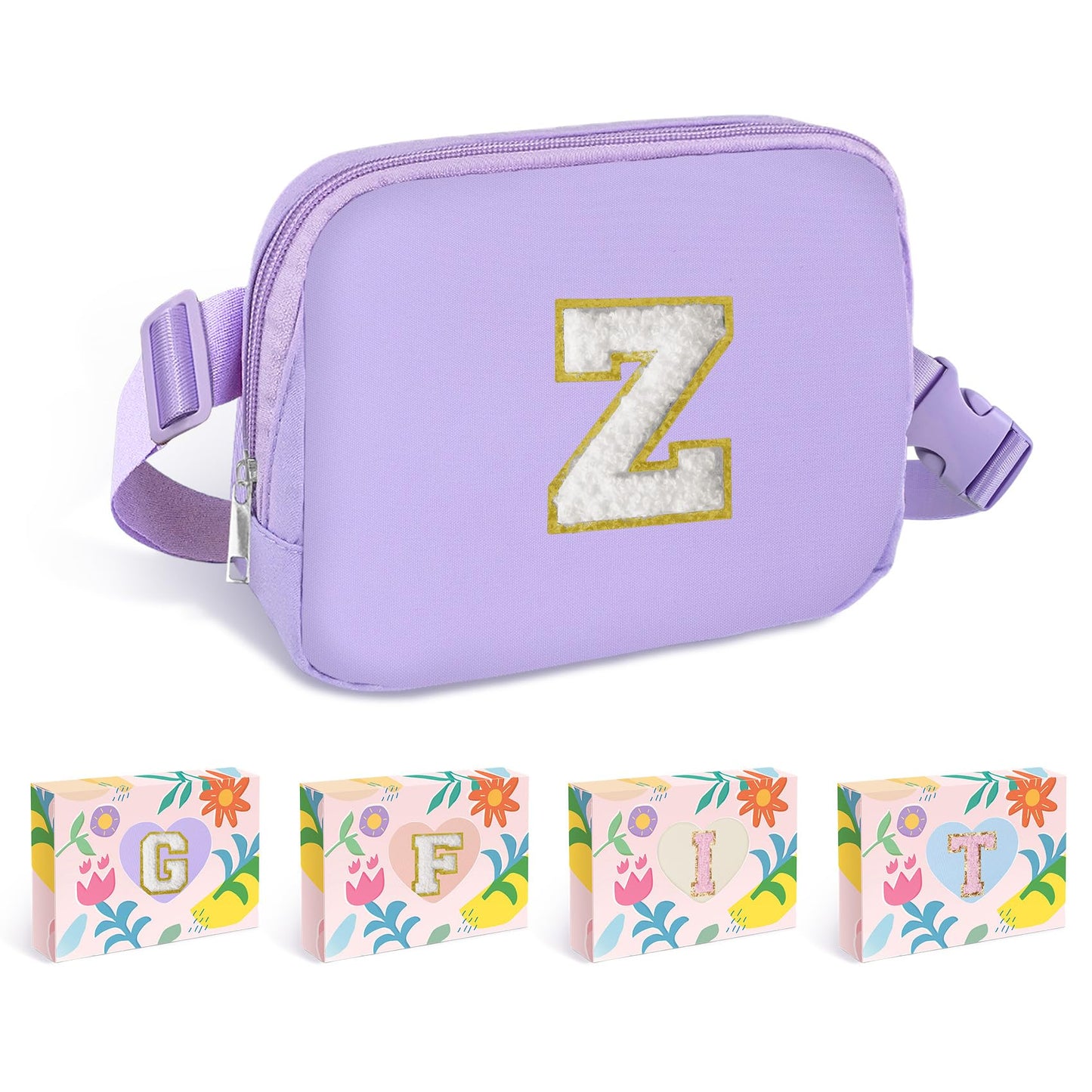 COSHAYSOO Pink Belt Bag Small Waist Fanny Pack Mini Crossbody Purse with Initial Preppy Letter Patch for Teen Girl Women Workout, Cross Body Chest Pouch Trending Birthday Gift Idea (S)