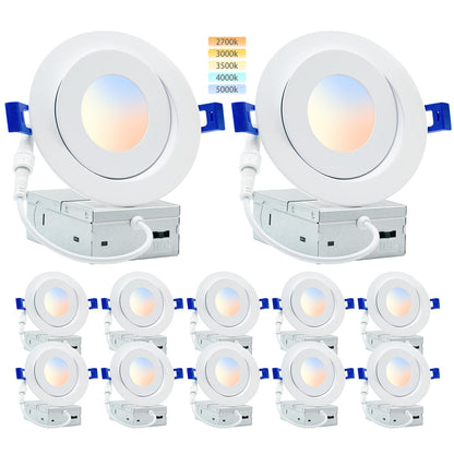 HONZIN 4 Pack 4 Inch Gimbal Recessed Lighting, 360° & 90° Adjustable Canless Downlight - 9W LED 750LM High Brightness, 5CCT 2700K-5000K Selectable, ETL/FCC & IC Rated, CRI90+ Dimmable
