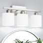 PARTPHONER Bathroom Light Fixtures, Bathroom Lighting Fixtures Over Mirror, Interior Classic Vanity Lights, Modern Bathroom Vanity Light with Textured White Glass Shade, Brushed Nickel, 3-Light