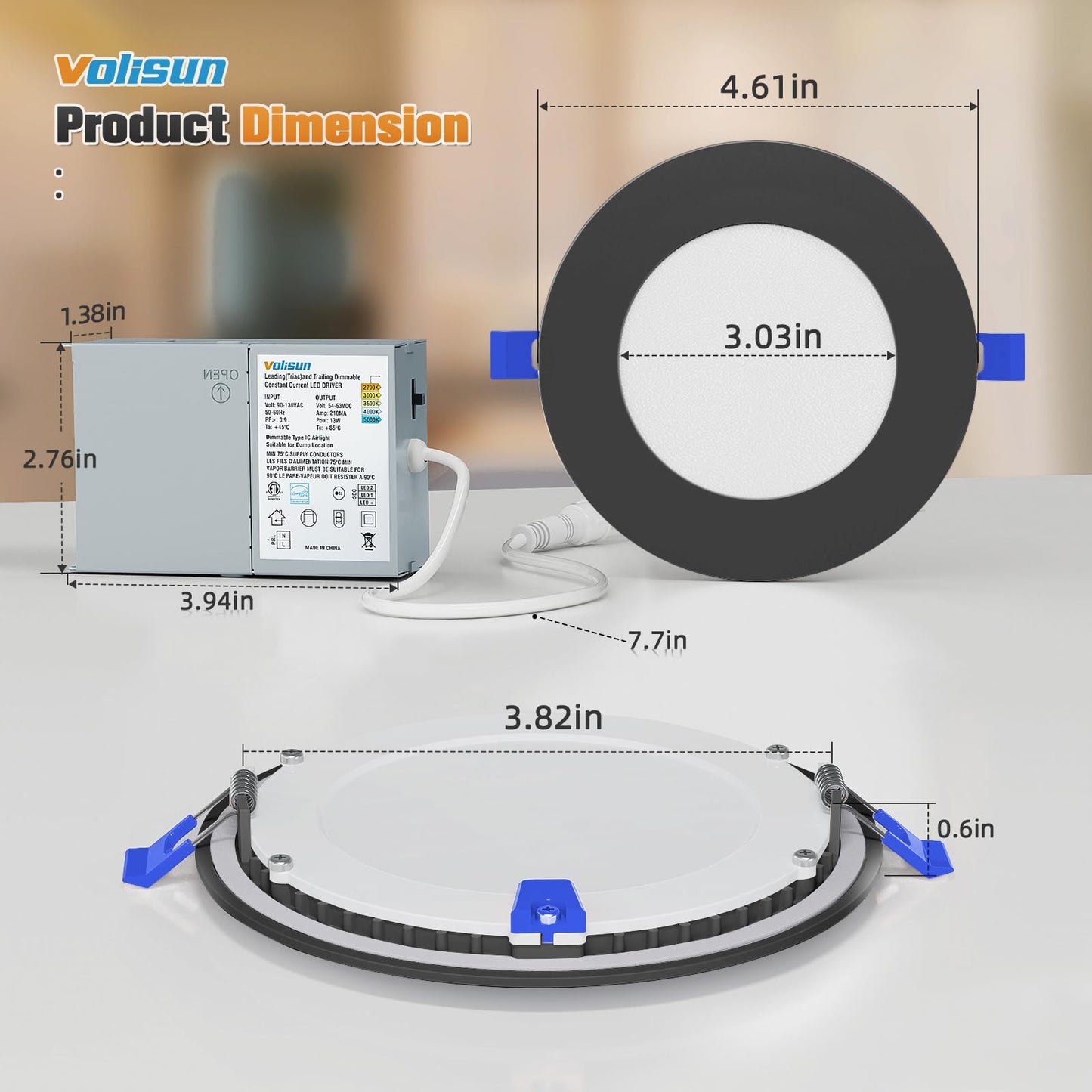 VOLISUN 24 Pack 4 inch Recessed Lighting, 5CCT LED Recessed Light with Junction Box, 2700K-5000K Selectable, 9.5W Eqv 80W, 810LM Dimmable Canless Wafer Downlight, LED Ceiling Light ETL Certificated