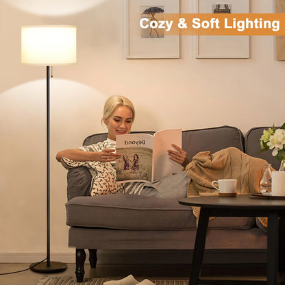 Modern Floor Lamp Simple Design with White Shade, Foot Pedal Switch, 60" Small Tall Lamps for Living Room Bedroom Office Dining Room Kitchen, Black Pole Lamp(Without Bulb)