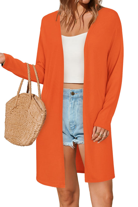OUGES Women's Open Front Cardigan Shirt with Pockets Long Sleeve Lightweight Coat