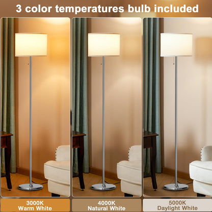 Modern Floor Lamp Simple Design with White Shade, Foot Pedal Switch, 60" Small Tall Lamps for Living Room Bedroom Office Dining Room Kitchen, Black Pole Lamp(Without Bulb)