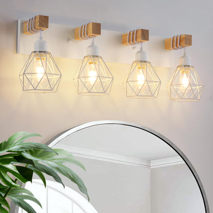 Farmhouse Vanity Light for Bathroom, 3-Light Wood Bathroom Vanity Light Fixtures Over Mirror, Rustic Sconces Wall Lighting with Metal Lampshade for Living Room, Bedroom, Hallway