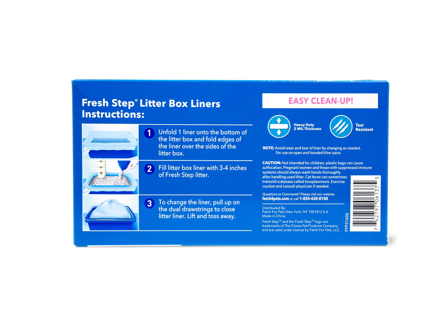 Fresh Step Drawstring Cat Litter Box Liners, Unscented, Size Jumbo, 36" x 19" | Kitty Litter Bags - 15 Count - Cat Litter Liners for Rectangle or Oval Large Litterboxes