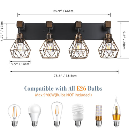 Farmhouse Vanity Light for Bathroom, 3-Light Wood Bathroom Vanity Light Fixtures Over Mirror, Rustic Sconces Wall Lighting with Metal Lampshade for Living Room, Bedroom, Hallway