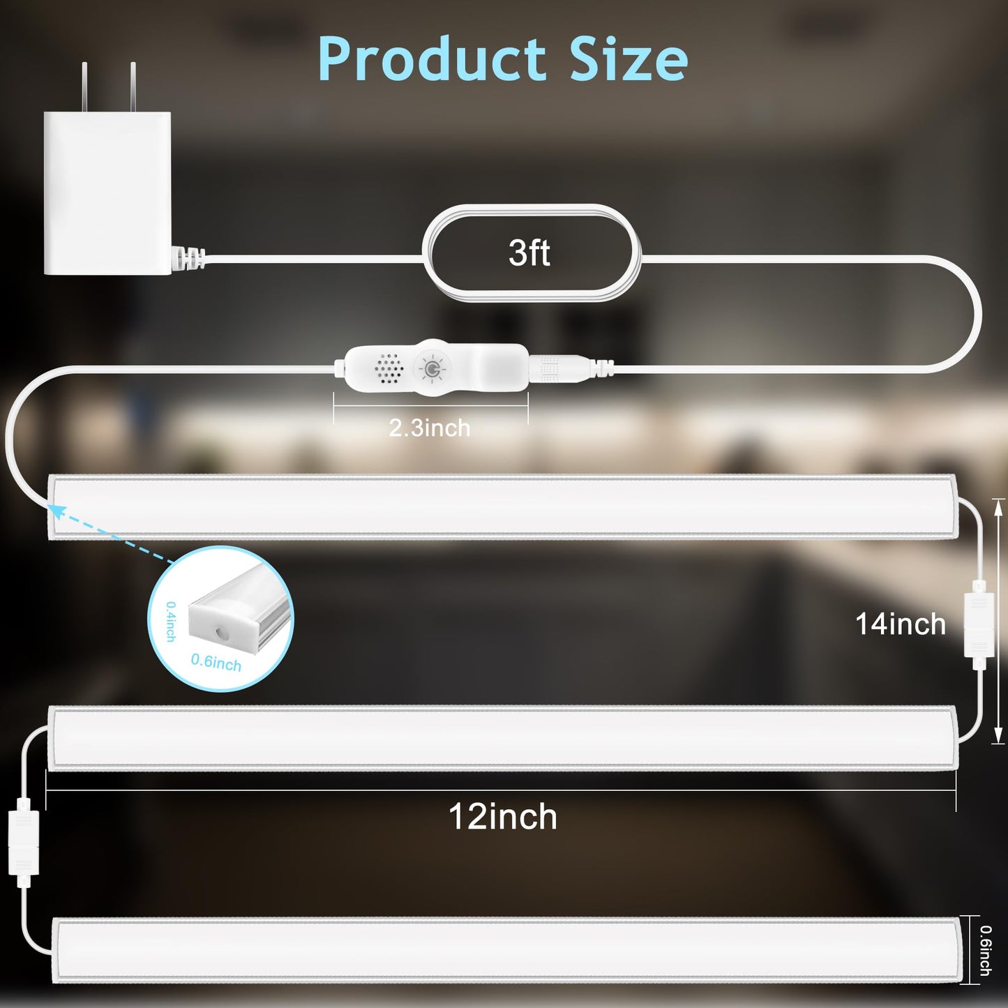 Maylit Under Cabinet Lights Plug in, 3 Pcs 12 Inch Ultra Thin Under Cabinet Lighting, Super Bright Daylight White Under Counter Lights for Kitchen, Dimmable Light for Cabinet, Counter, Workbench, Desk