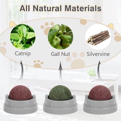 3 Pack Catnip Balls, Catnip Ball for Cats Wall, Edible Kitty Toys for Cats Lick, Safe Healthy Kitten Chew Toys, Teeth Cleaning Dental Cat Toys, Cat Wall Treats (Green)