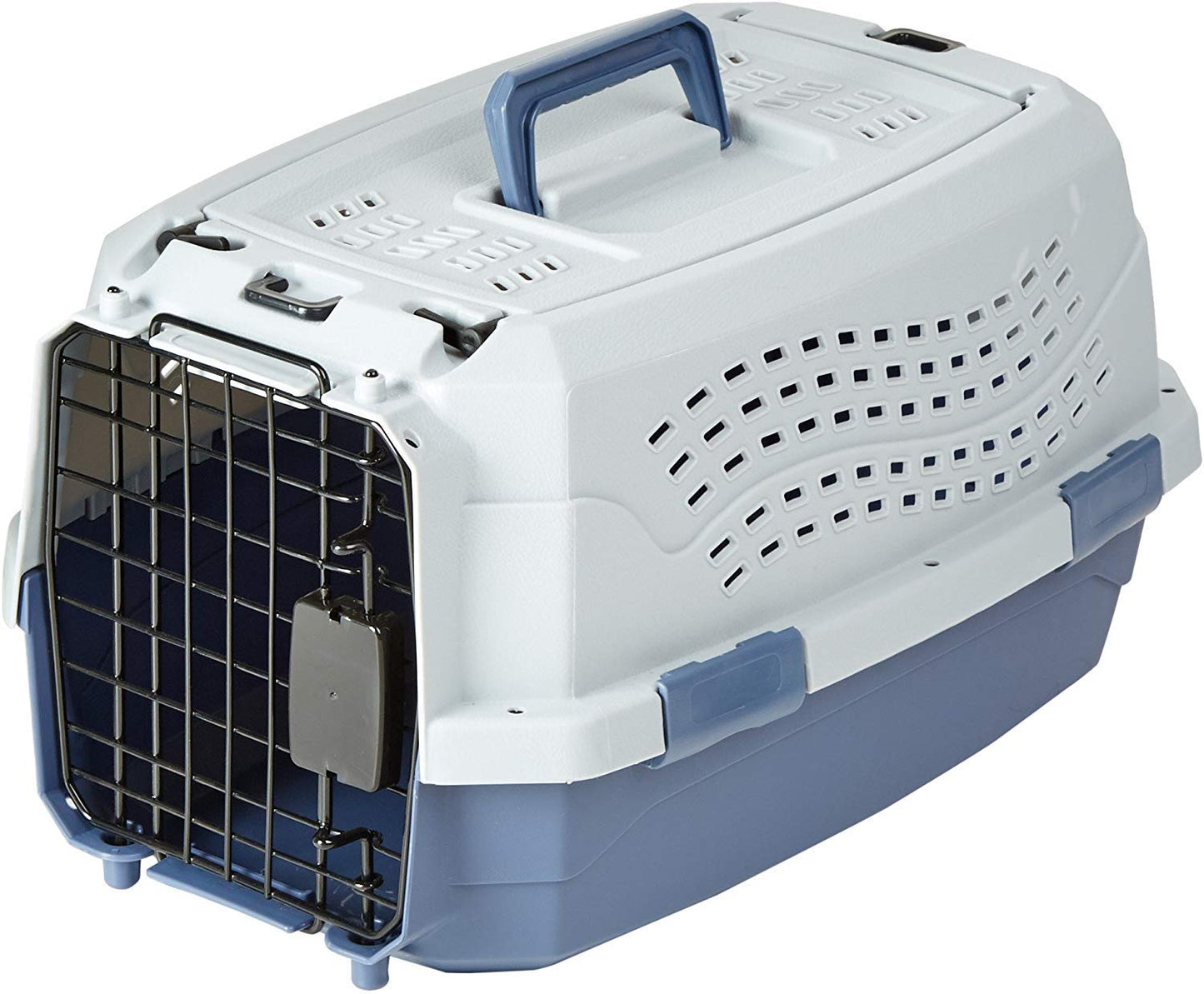 Amazon Basics 2-Door Top-Load Hard-Sided Dogs, Cats Pet Travel Carrier, Gray & Blue, 22.8"L x 15.0"W x 13.0"H