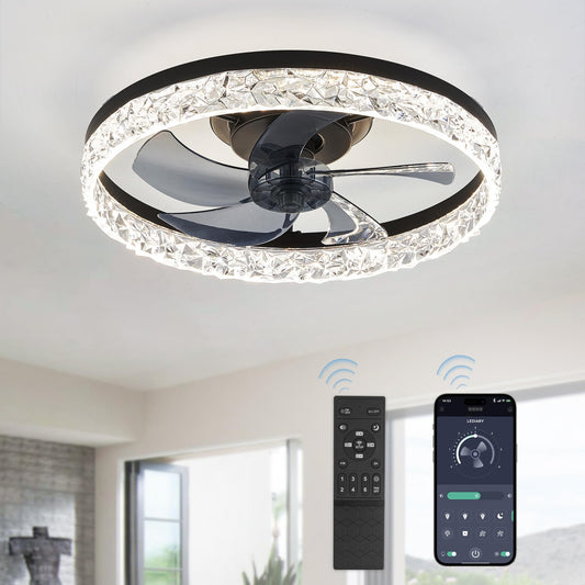 LEDIARY 20" Modern Ceiling Fans with Lights and Remote, Dimmable Low Profile Ceiling Fan, Flush Mount Ceiling Fan, Stepless Color Temperature Change and 6 Speeds - White