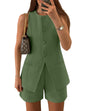 ZESICA Women's 2025 Summer 2 Piece Short Sets Sleeveless Crew Neck Suit Vest Tops High Waist Shorts Business Outfits