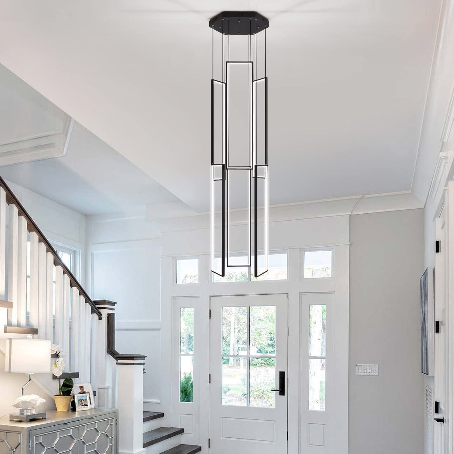 Modern Chandelier Modern Led Chandelier Adjustable Black Chandelier Lighting Fixture High Ceiling Chandelier Suitable for Living Room Staircase Villa