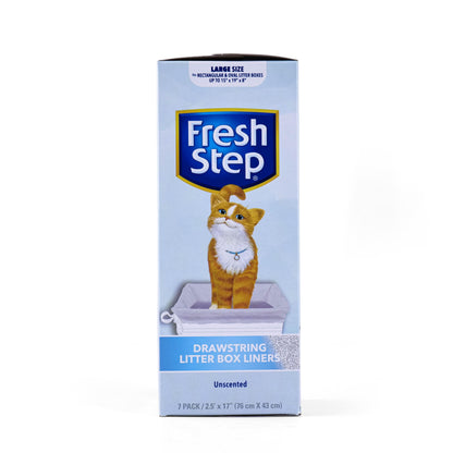 Fresh Step Drawstring Cat Litter Box Liners, Unscented, Size Jumbo, 36" x 19" | Kitty Litter Bags - 15 Count - Cat Litter Liners for Rectangle or Oval Large Litterboxes