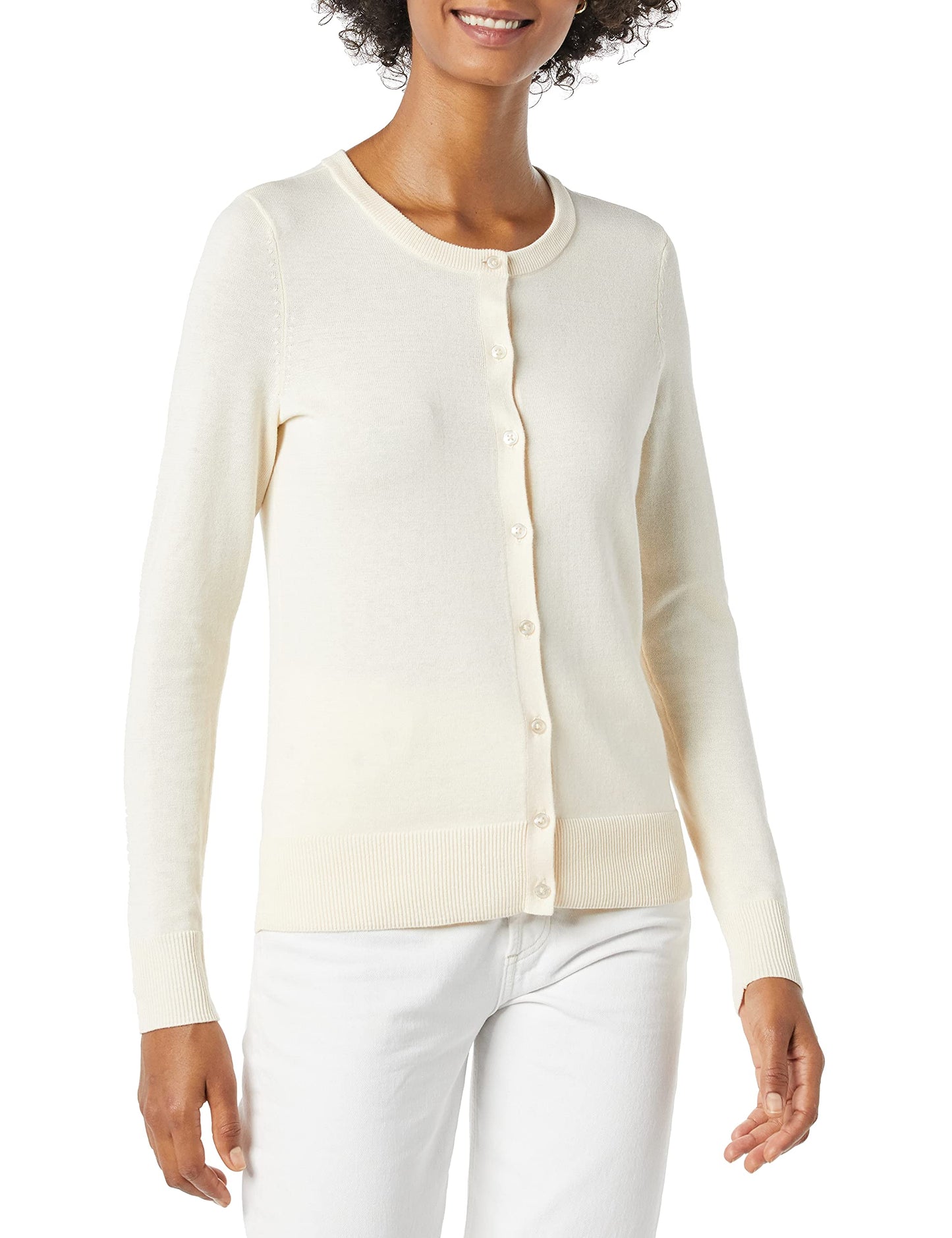 Women's Lightweight Crewneck Cardigan Sweater (Available in Plus Size)
