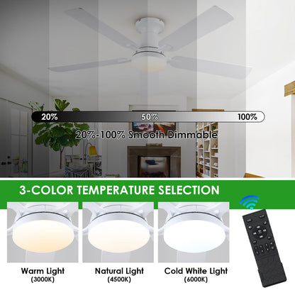 Ceiling Fans with Lights- 46" Low Profile Indoor Ceiling Fan with Light and Remote/APP Control, Flush Mount, LED Dimmable DC Reversible Modern Ceiling Fan for Bedroom（Black）