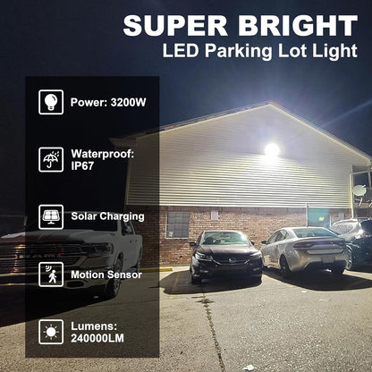 3-Pack Solar Street Light - 3200W Outdoor Parking Lot Lights, 240000 Lumens, Dusk to Dawn Motion Sensor, IP67 Waterproof, Solar Street Light Outdoor,Commercial Grade