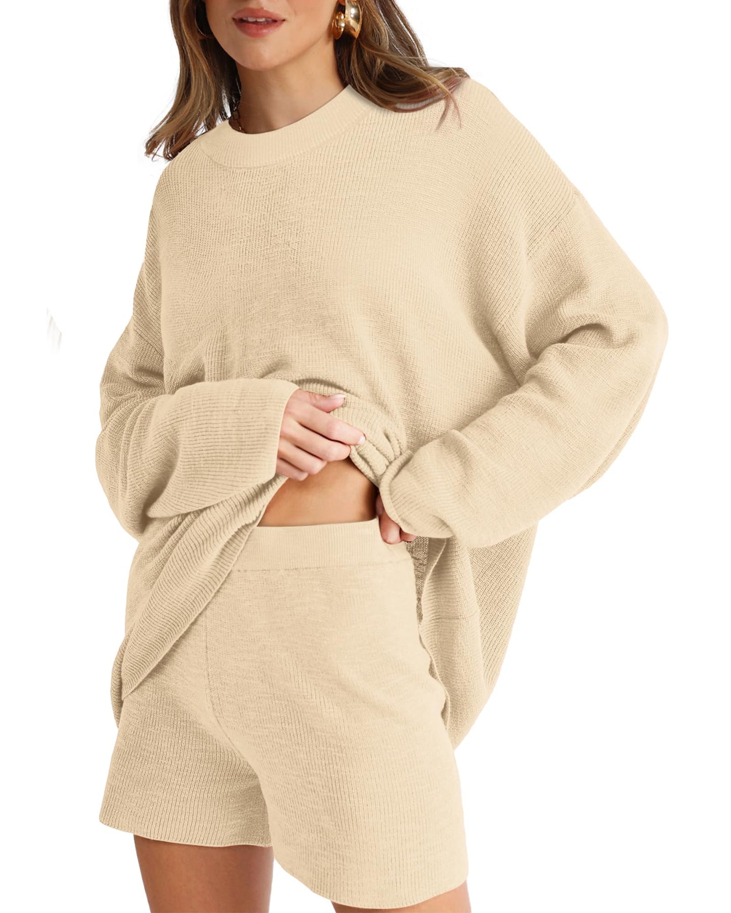 XIEERDUO Womens Sweater Sets 2 Piece Outfits Shorts Athleisure Lounge Wear Fall Fashion 2024