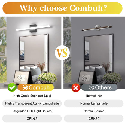 Combuh LED Bathroom Vanity Light Bar 16 Inch 9W Black IP44 Bathroom Light Fixtures Over Mirror Modern Bath Wall Lighting Fixture Sconce Indoor Cool White 6000K