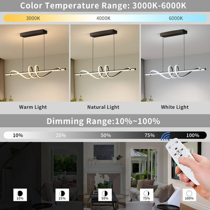 Modern LED Pendant Lights, 39in Chandelier Dimmable with Remote Control 3000k-6000K Adjustable Color Temperature, Aluminum Island Lighting Lamp Fixture for Kitchen, Dining Room, Billiard Room