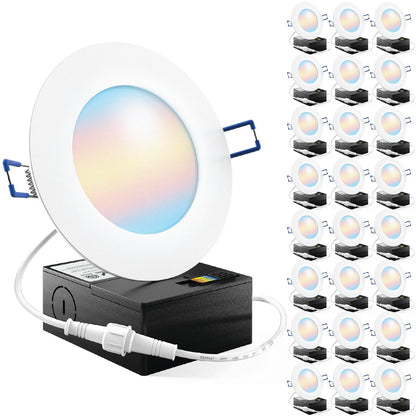 Sunco 24 Pack 6 Inch LED Recessed Light, Canless Ceiling Lights Slim with Junction Box, 850 LM, 14W (100W Equivalent), Selectable CCT 2700K/3000K/4000K/5000K/6000K, Dimmable, Wafer Thin ETL