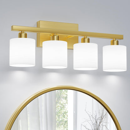 PARTPHONER Bathroom Light Fixtures, Bathroom Lighting Fixtures Over Mirror, Interior Classic Vanity Lights, Modern Bathroom Vanity Light with Textured White Glass Shade, Brushed Nickel, 3-Light