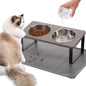 Upgraded Elevated Cat Bowls with Food Mat,15°Tilted Stand Anti Vomiting Raised Cat Dishes for Food and Water,2 Stainless Steel Bowls for Cats and Puppy