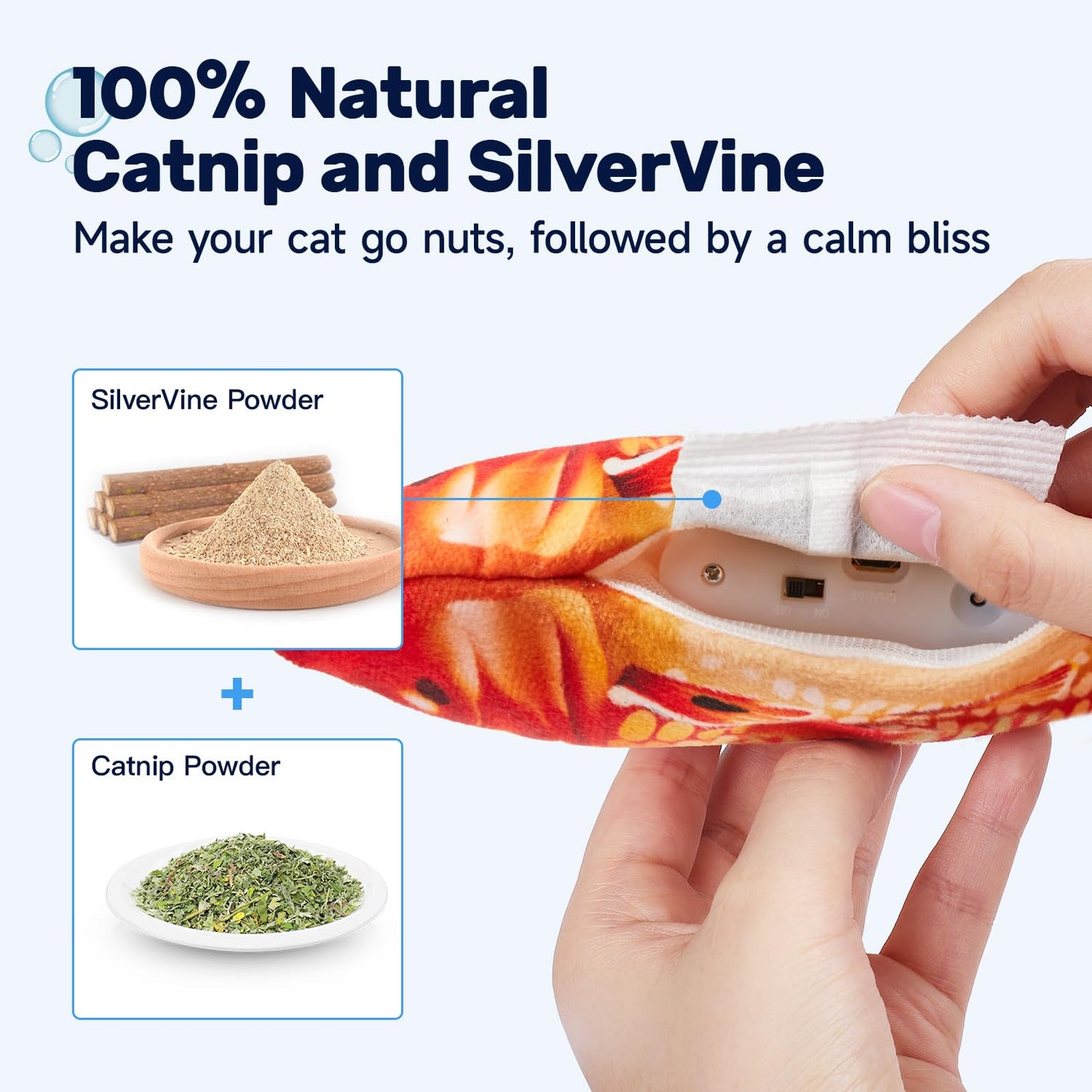 Potaroma Cat Toys Flopping Fish with SilverVine and Catnip, Moving Kitten Kicker, Floppy Wiggle Carp for Small Dogs, Interactive Motion Kitty Exercise, 10.5 Inches
