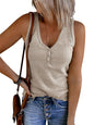 Saodimallsu Womens V Neck Tank Tops Summer Ribbed Sleeveless Henley Shirts Casual Loose Button Up Cami Knit Tees
