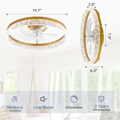LEDIARY 20" Modern Ceiling Fans with Lights and Remote, Dimmable Low Profile Ceiling Fan, Flush Mount Ceiling Fan, Stepless Color Temperature Change and 6 Speeds - White