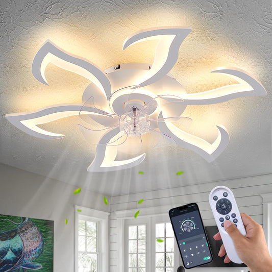 Ceiling Fan with Lights Remote Control, 24" Black, 6 Speeds 3 Light Color Low Profile Flush Mount Ceiling Fan for Kitchen Bedroom