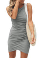 BTFBM Women 2025 Summer Sleeveless Tank Dresses Crew Neck Slim Fit Short Casual Ruched Bodycon Party Club Mini Dress