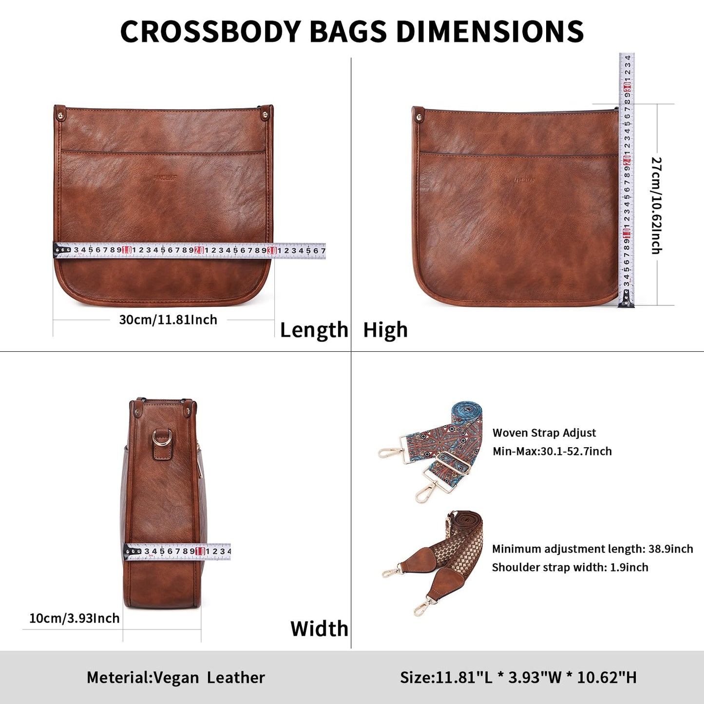 HKCLUF Crossbody Bags for Women Trendy Vegan Leather Hobo Handbags With 2PCS Adjustable Guitar Strap Shoulder Bucket Bags