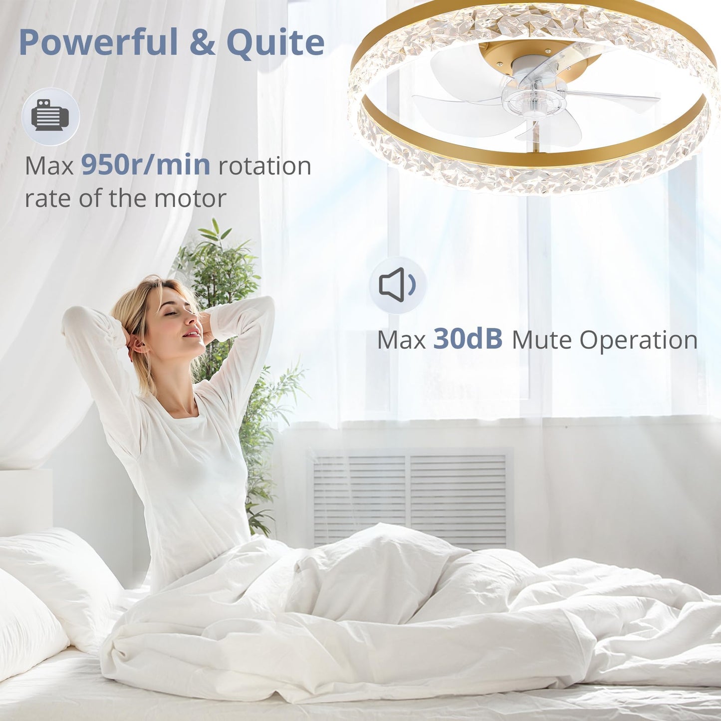 LEDIARY 20" Modern Ceiling Fans with Lights and Remote, Dimmable Low Profile Ceiling Fan, Flush Mount Ceiling Fan, Stepless Color Temperature Change and 6 Speeds - White